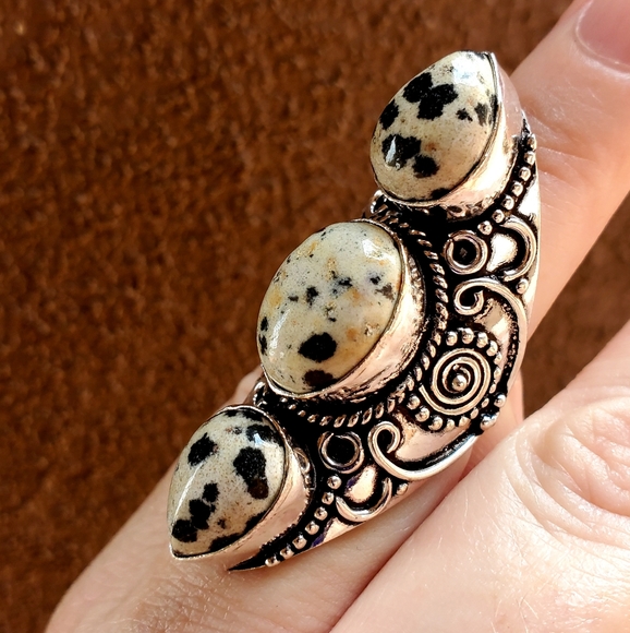 New Dalmatian Jasper 925 Silver Statement Ring. - Picture 10 of 15
